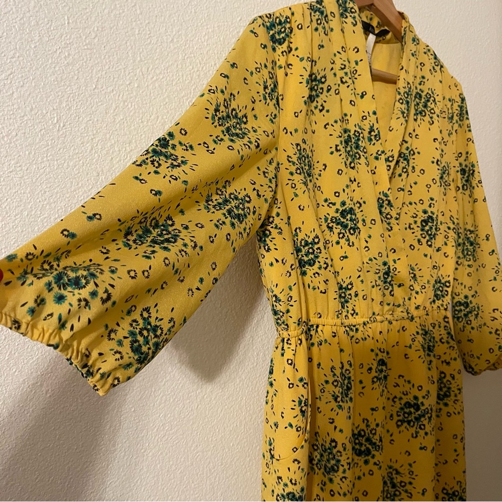 Kensie Women’s Dress Size Medium Yellow and Green Floral Midi Dress - Picture 6 of 13